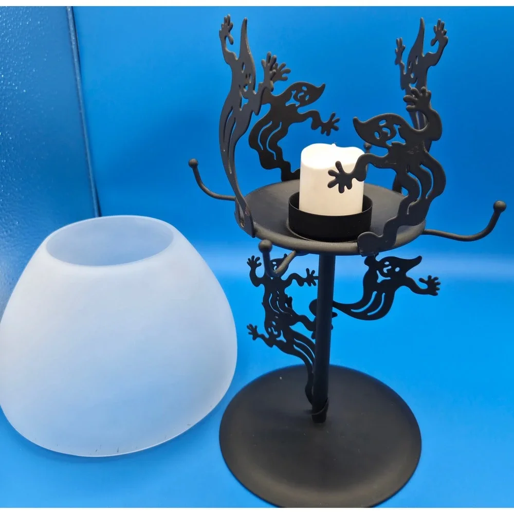 PartyLite Vintage Shadow Dancer Ghost Tealight Lamp Frosted Glass Shade Retrired